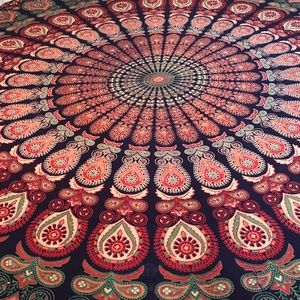 Boho Round Tablecloth, 100% Cotton Mandela Pattern 70" Round